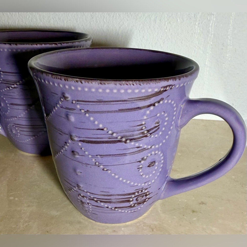 2 Elama Rustic Birch purple stoneware mugs. 14oz